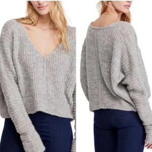 Free People Moonbeam V-Neck Alpaca Blend Gray Cropped Sweater Womens Size Small